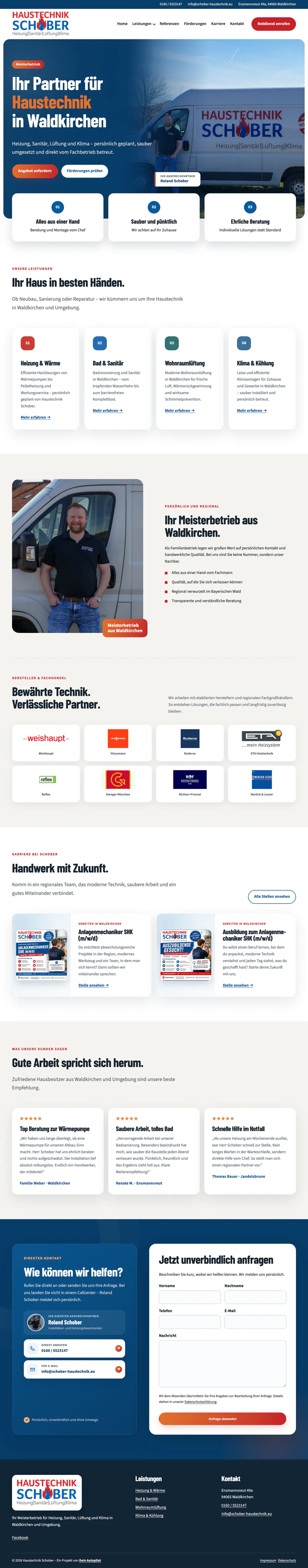 Ganzseitige Ansicht der Startseite von Haustechnik Schober
