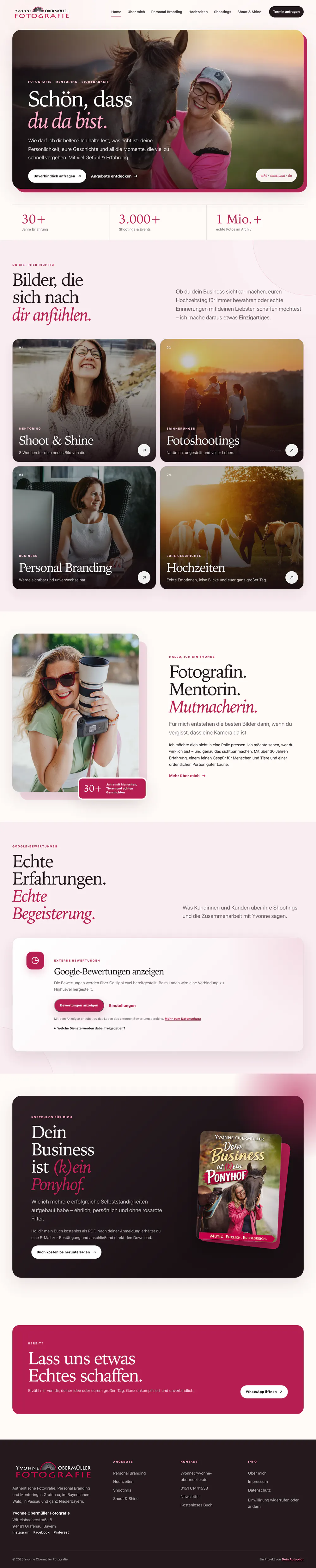 Ganzseitige Ansicht der Startseite von Yvonne Obermüller